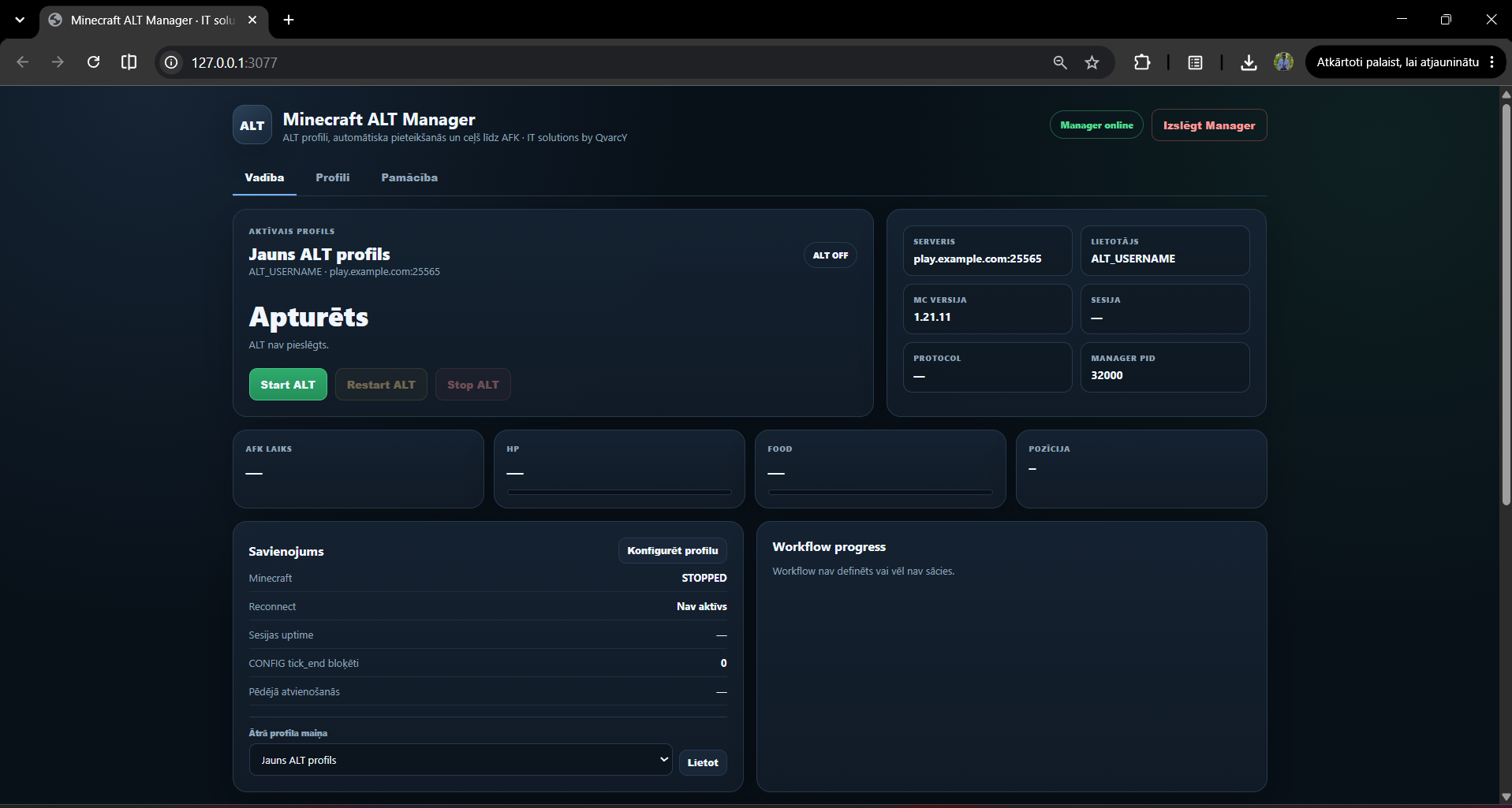 Minecraft ALT Manager main dashboard