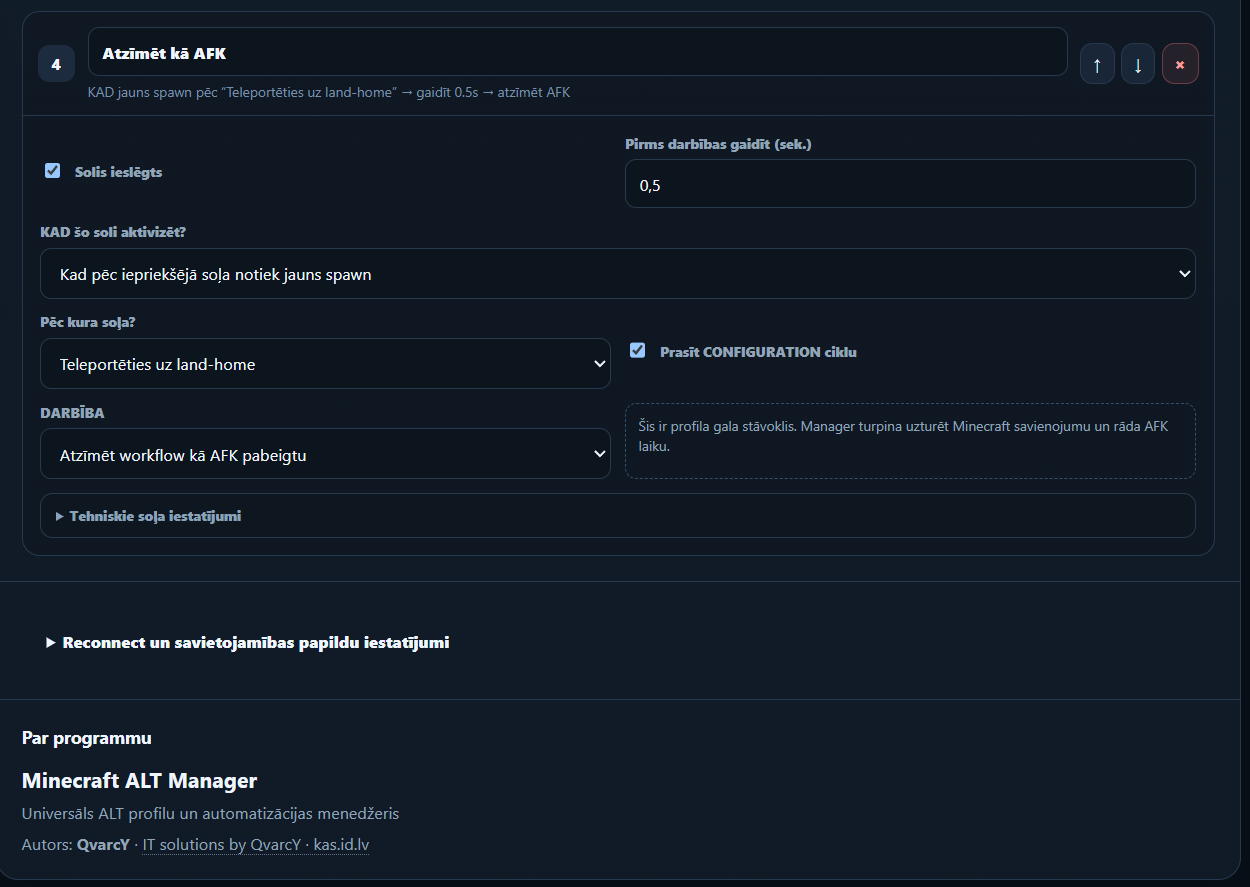 Minecraft ALT Manager AFK workflow complete